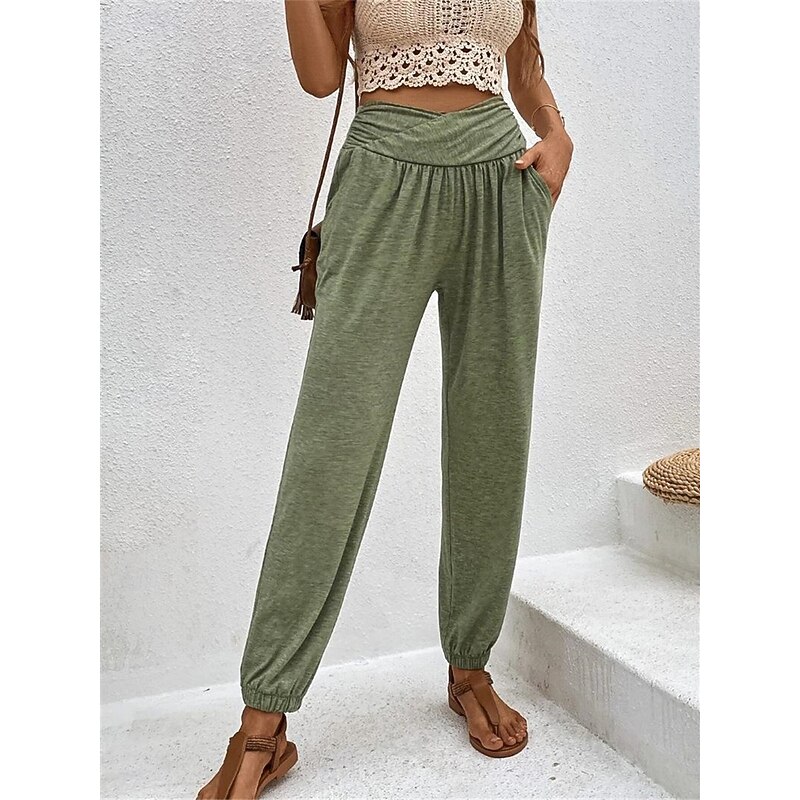 Women's Chinos Fashion Streetwear Full Length High Waist Plain Pocket Comfy Soft Comfortable Micro-elastic Outdoor Street Black Blue Khaki Army Green Spring &  Fall Regular Fit