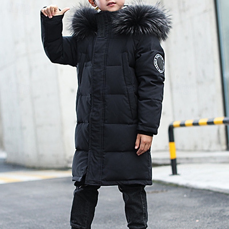 Kids Boys' Down Coat Hoodie Jacket Puffer Jacket Outerwear Letter Long Sleeve Pocket Coat Outdoor Daily Basic Black Red Blue Fall Winter 4 years+