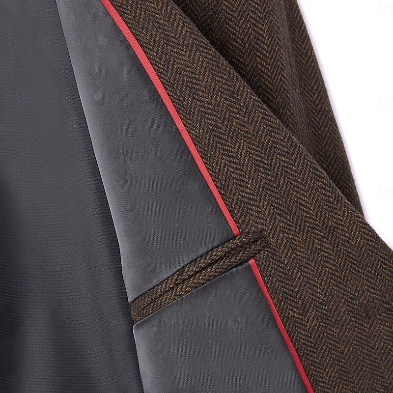 Men's Tweed Blazer Notch Collar Retro Vintage Herringbone Blazer Navy Blue Brown Dark Grey Standard Fit Single Breasted Three-buttons4