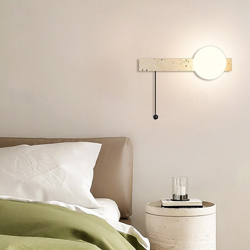 Wabi-Sabi Modern Yellow Travertine Wall Sconce Pull Chain Switch Retro Style Glass Wall Light Minimalist Square Wall Lamp Surface Mount LED Wall Lighting2