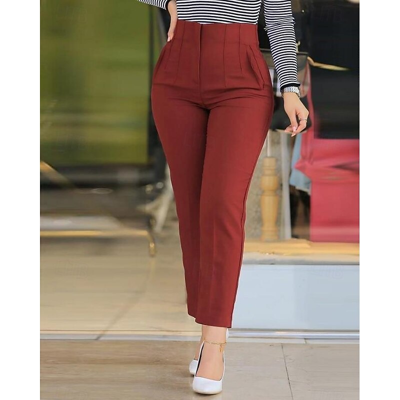 Women's Sweatpants Chinos Cozy Leggings Fashion Ethnic Style Ankle-Length High Waist Solid Color Pocket Comfy Soft Comfortable Micro-elastic Outdoor Street claret Black White Brown Fall Winter2