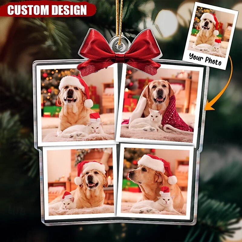 Personalized Photo Christmas Ornaments Acrylic 2D Custom Family Box Gift Red Ribbon Christmas Tree Ornaments Xmas Decoration Hanging Pendant Gifts2