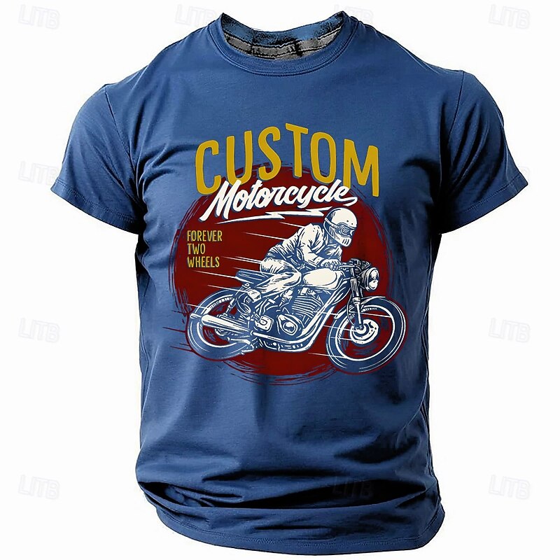 Men's Motorcycle T Shirt Short Sleeve T shirt 3D Print Crew Neck Shirt Fashion Athleisure Street Sports Outdoor Black Dark Blue Summer Spring Clothing Apparel S M L XL XXL XXXL