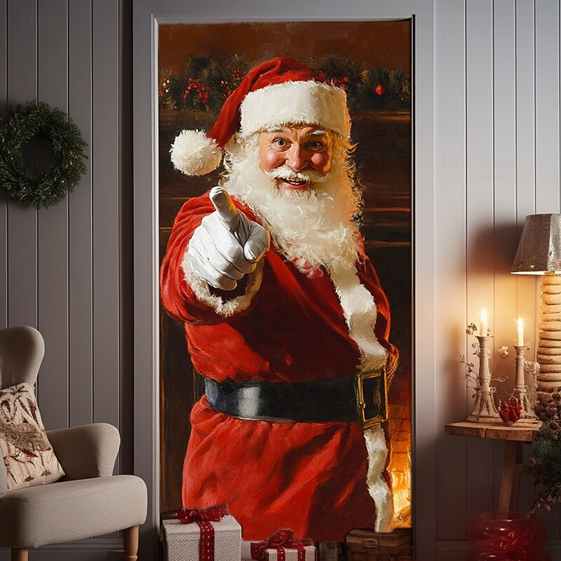 Christmas Door Decorations Door Covers Santa Claus Xmas Snow Door Tapestry Door Curtain Decoration Backdrop Indoor/Outdoor Door Banner for Front Door Farmhouse 9