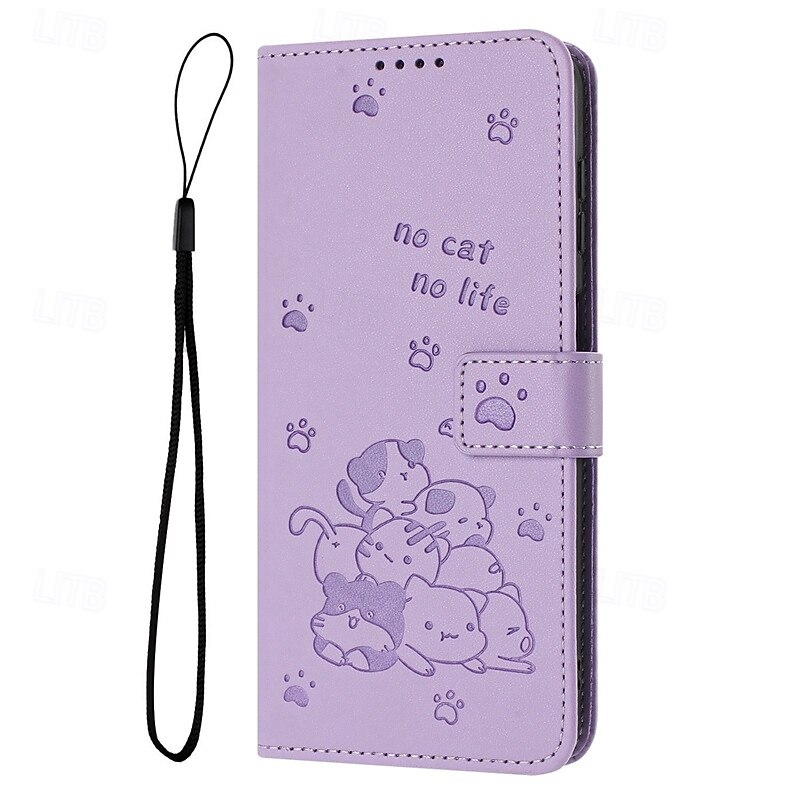 Phone Case For iPhone 17 Pro Max 17 Air 16 15 14 Pro Max Plus 13 12 11 Pro Max Mini Wallet Case with Stand Holder Full Body Protective with Wrist Strap Cat Retro TPU PU Leather3