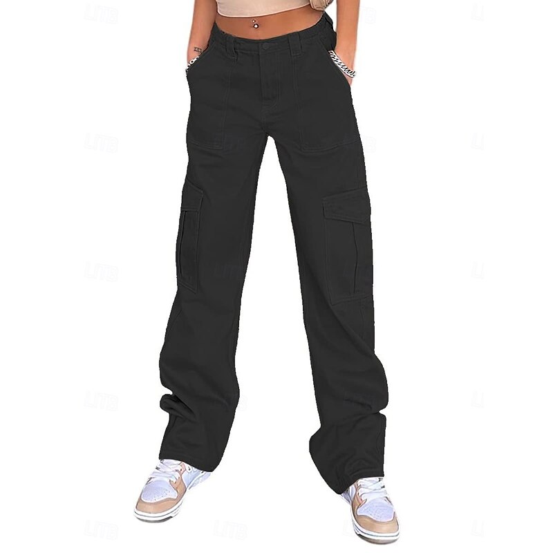 Women's Cargo Pants Chinos Fashion Streetwear Full Length High Waist Plain Pocket Comfy Soft Comfortable Micro-elastic Outdoor Street Black Khaki Gray Spring &  Fall Regular Fit3