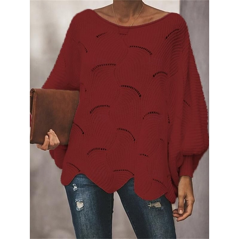 Women's Sweater Pullover Sweater Jumper Casual Soft Pure Color Ribbed Crew Neck Hollow Out Knitted Long Sleeve Regular Tops Knit Outdoor Daily Weekend White Pink Fall Winter2