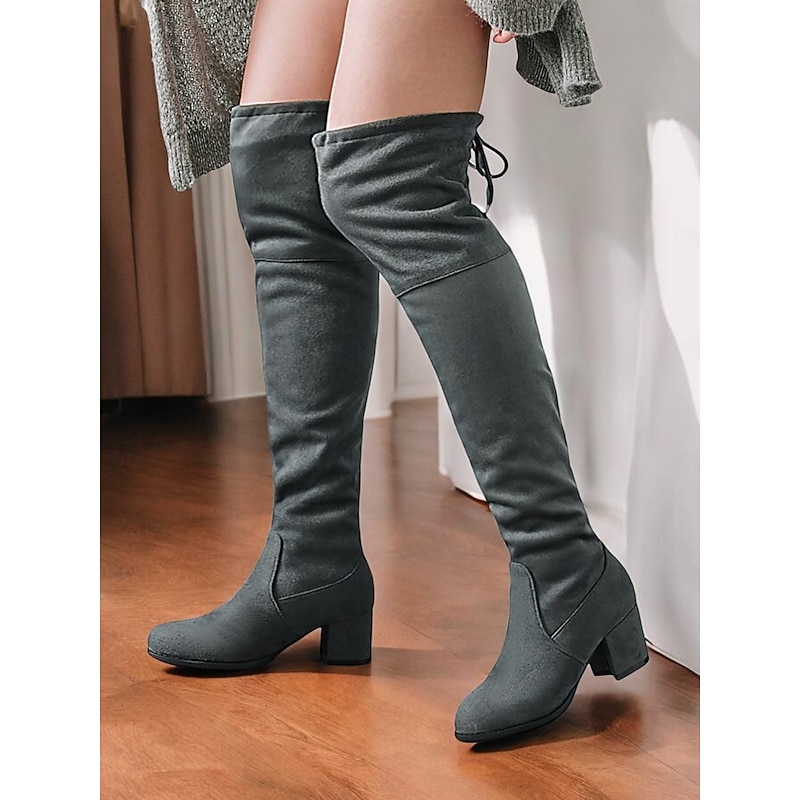 Women's Over-the-Knee Burgundy Block Heel Boots with Tie-Back Detail – Stylish Tall Boots for Fall and Winter Outfits4