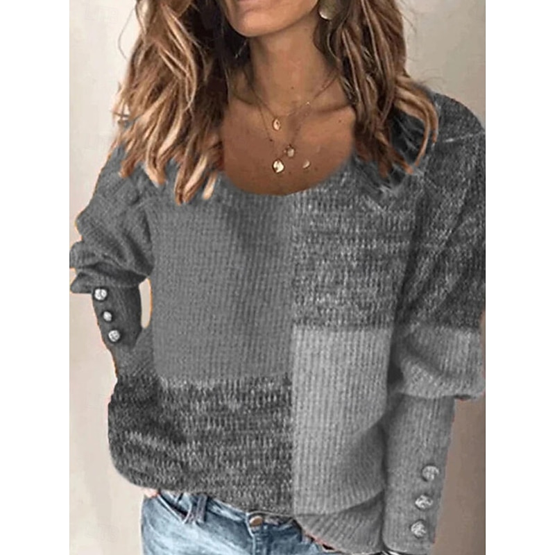 Women's Sweater Pullover Sweater Jumper Casual Soft Color Block Ribbed V Neck Knitted Long Sleeve Regular Tops Knit Outdoor Daily Weekend Black Rainbow Fall Winter2