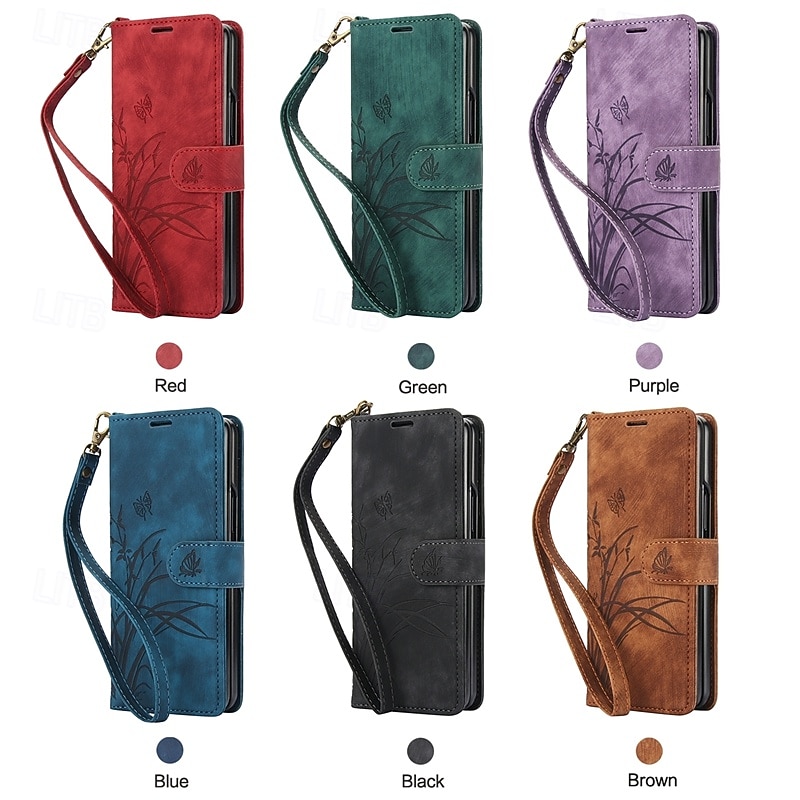 Phone Case For Z Fold 7 Z Fold 6 Z Fold 5 Z Fold 4 Z Fold 3 Back Cover with Stand Holder with Wrist Strap Card Slot Retro TPU PU Leather