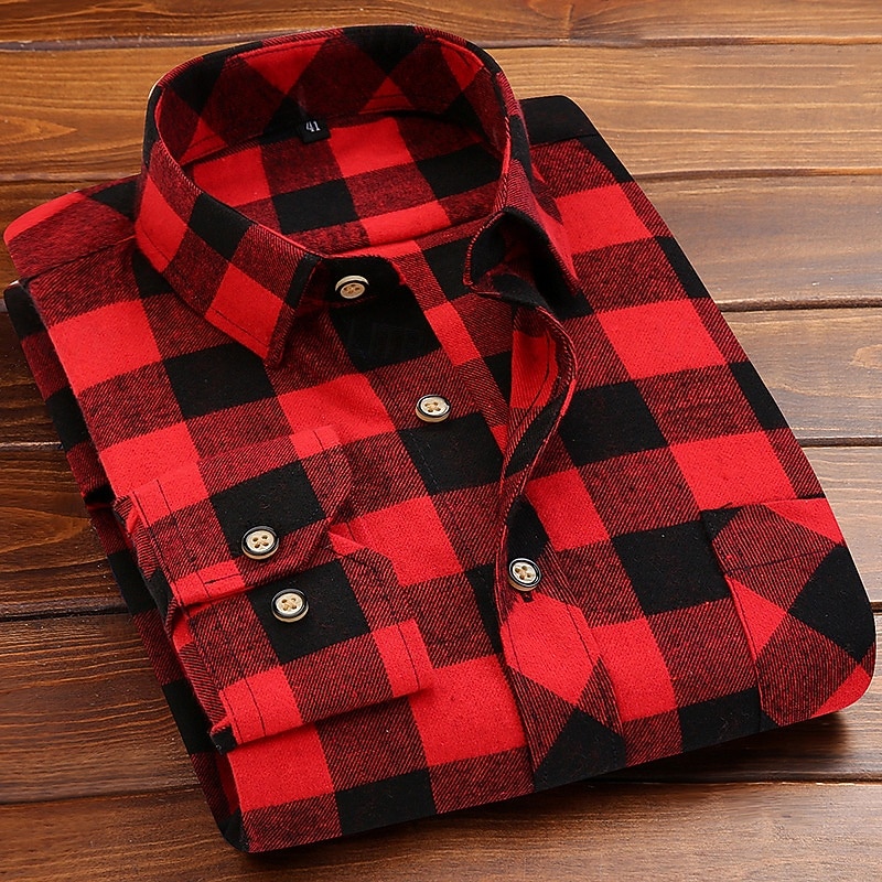 Men's Shirt Flannel Shirt Overshirt Plaid Christmas Outdoor White Red Dark Navy Green Long Sleeve Winter Spring &  Fall Clothing Apparel2