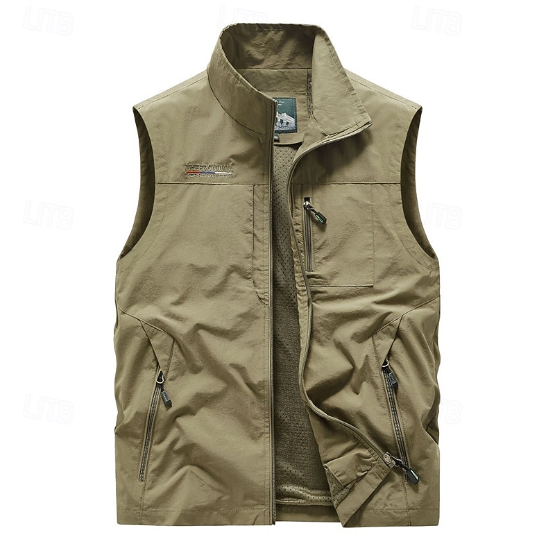 Men's Hiking Vest Hiking Fleece Vest Sleeveless Vest Outdoor Breathable Comfortable Pocket Polyester Black Army Green Navy Blue Hunting Fishing Climbing