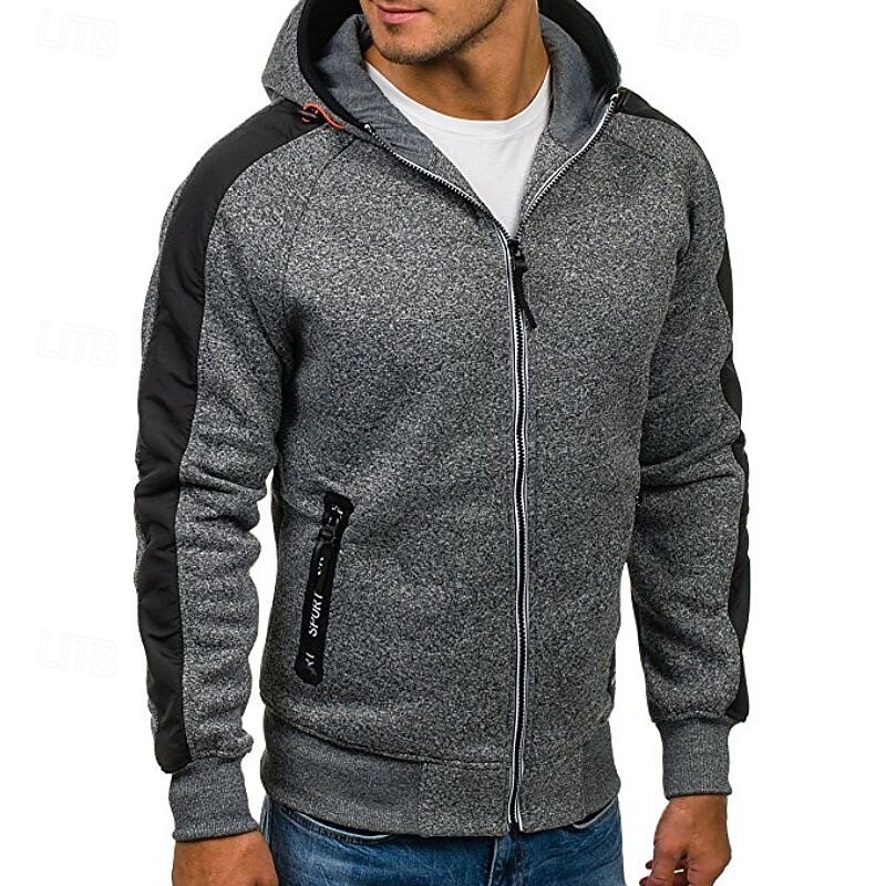 Men's Full Zip Hoodie Zip Up Hoodie Zip Hoodie Sweatshirt Black Light Grey Dark Gray Hooded Color Block Zip Up Zipper Pocket Sports & Outdoor Daily Weekend Polyester Vintage Cool Casual Fall & Winter2