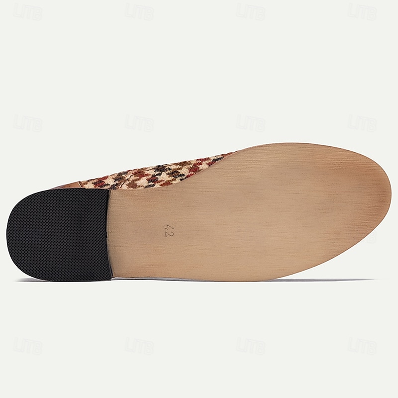 Men's Houndstooth Oxford Shoes - Vintage Brown and Red Checkered Pattern, Faux Leather Accents, Perfect for Formal and Casual Occasions 6