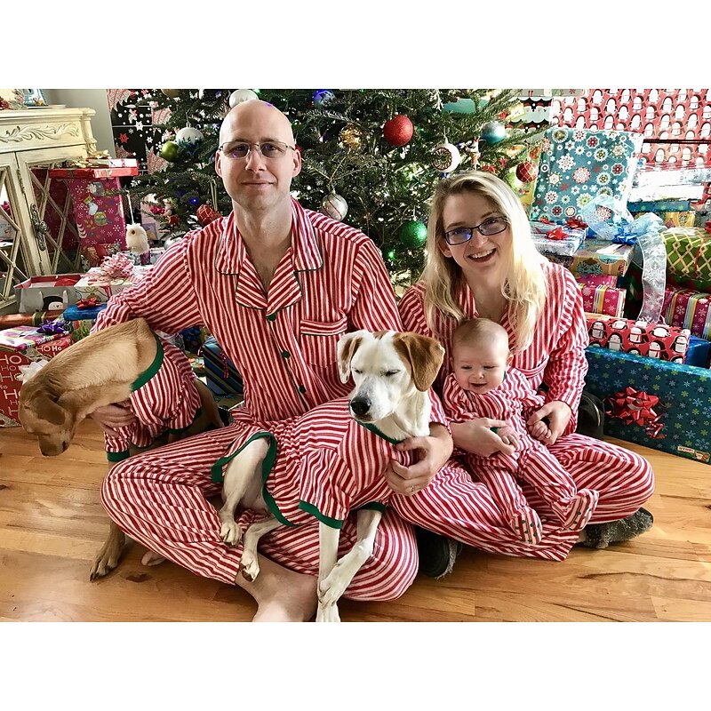 Family Christmas Pajamas Nightwear Men's Women's Boys' Girls' Family Matching Outfits Sweet Stripes Pattern Adults Kid's Christmas New Year Christmas Eve Vacation Home Wear Top Pants3