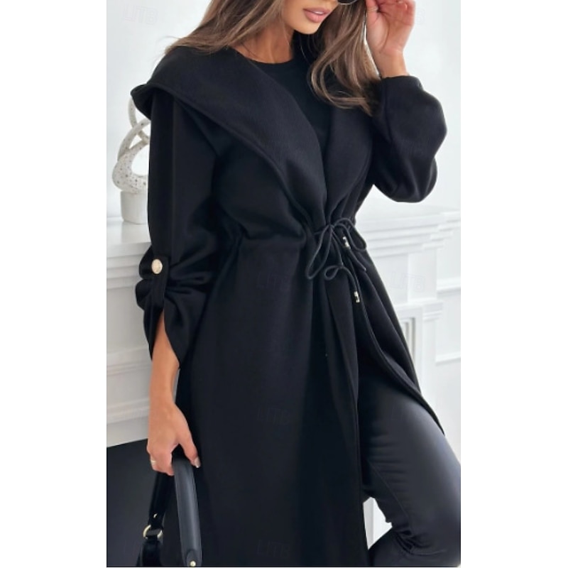 Women's Casual Jacket Outdoor Patchwork Solid Color Windproof Fashion Loose Fit Outerwear Long Sleeve Fall Black S3