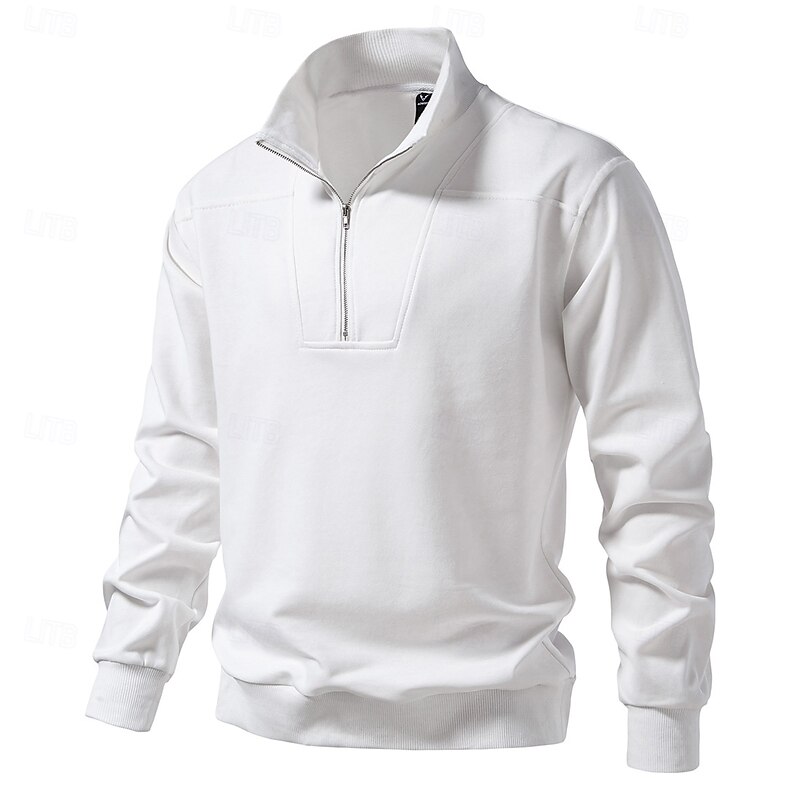 Men's Pullover Black White Standing Collar Half Zip Plain Pocket Work Sports & Outdoor Casual Active Vintage Cool Spring Fall Clothing Apparel Hoodies Sweatshirts4