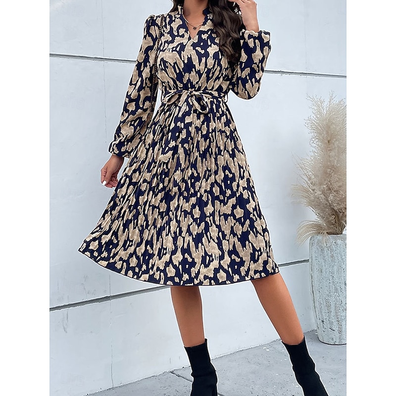 Women's Floral V Neck Midi Dress Long Sleeve Spring Fall4