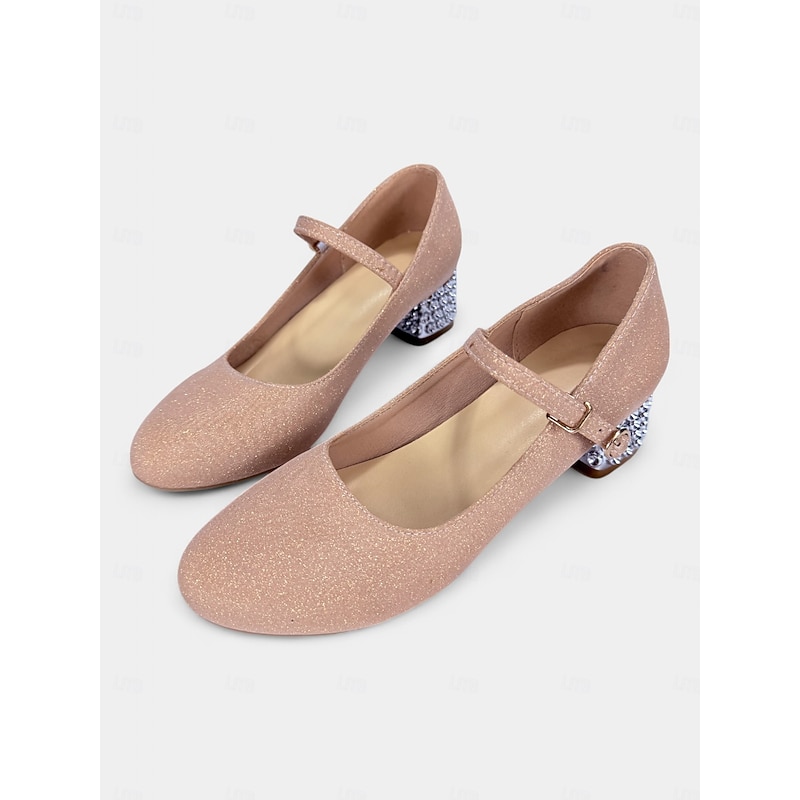 Women's and Girls' Glitter Mary Jane Dance Shoes with Rhinestone Block Heel - Low Heel Party Dress Shoes for Performances and Special Occasions2