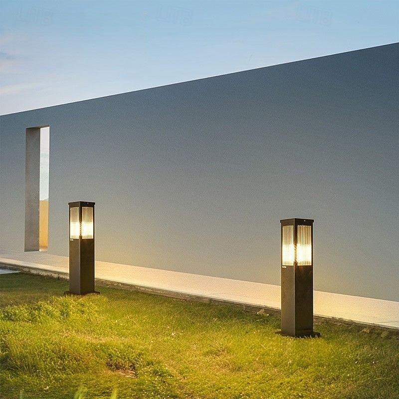 Modern LED Bollard Light Fixture Outdoor Pathway Light Landscape Path Lighting Fixture Hardwired Exterior Lawn Lamp for Garden Pathway Driveway Yard 110-240V 5W4