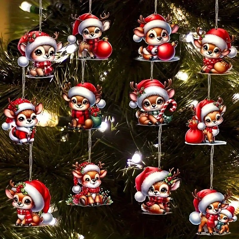 24pcs Christmas Wooden Ornaments, Xmas Tree Pendant Decoration - Vintage Reindeer Design with Hanging String, Perfect for Holiday Tree Decor and Gifts3