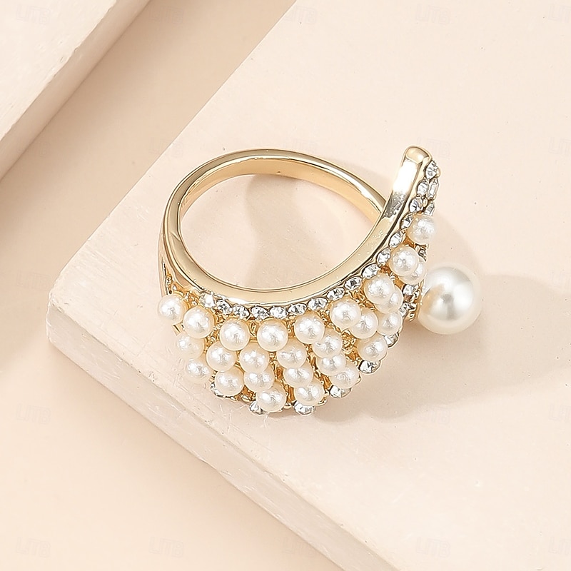 Elegant Pearl Wrap Ring for Women - Adjustable Crystal and Pearl Design, Perfect for Weddings, Engagements, and Formal Occasions2