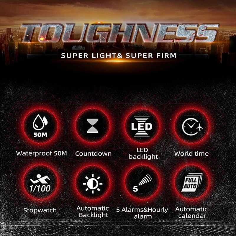 NORTH EDGE Mars 3 Men's Military Watch Digital Carbon Fiber Case For Man Waterproof 50M Sports Watches World Time LED Wristwatch3