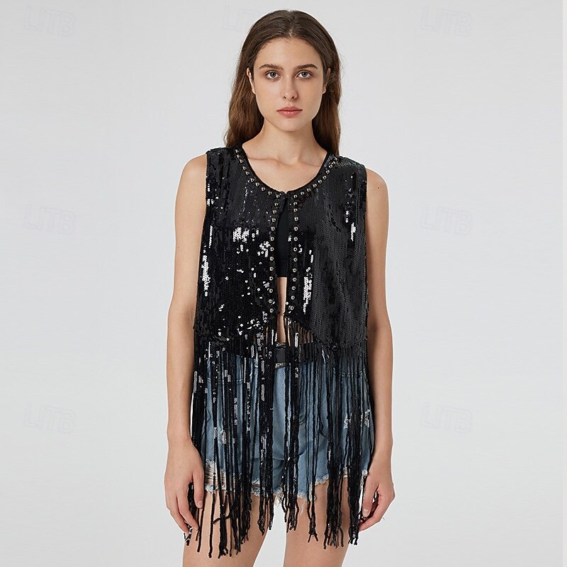 Retro Vintage 1970s Disco Vest Sequins Tassel Fringe Fancy Dress Women's Carnival Costume Masquerade Performance Pride Parade Pride Month Adults' Vest4