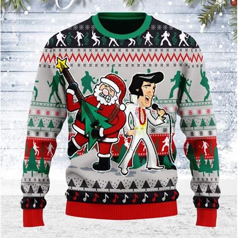 Ugly Christmas Sweater Men's Funny Sweaters Santa Claus Pullover Jumper Knitting Print New Years Eve Sweater Outdoor Daily Long Sleeve Crewneck Fall Winter Black S M L3
