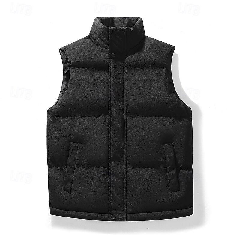 Men's Puffer Vest Daily Casual Spring &  Fall Pocket Polyester Comfortable Solid Color Zipper Stand Collar Black Blue Khaki Vest4