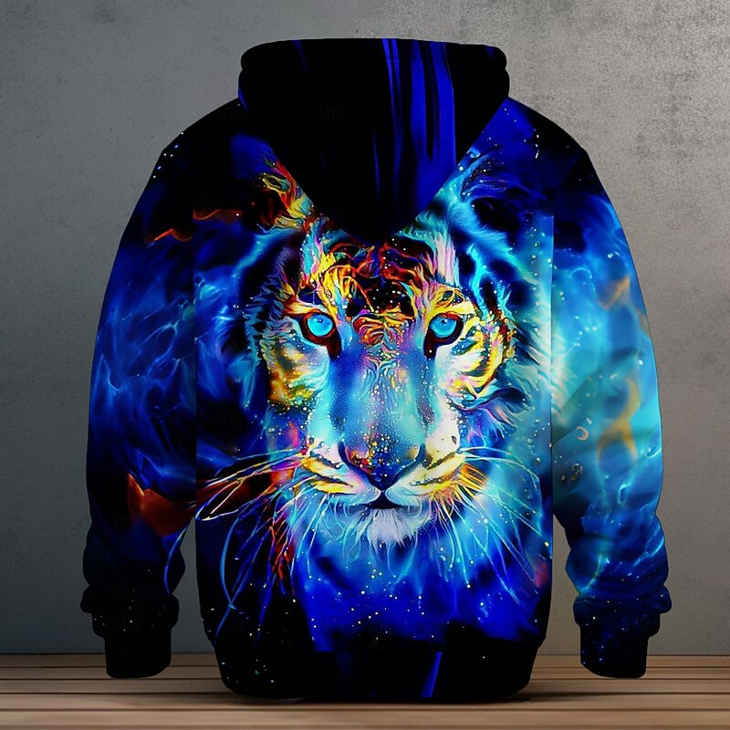 Men's Tiger Fleece Hoodie Hoodies Bohemia Fashion Long Sleeve Hooded Vacation Party Streetwear Blue Purple Drawstring Fall Winter Designer4