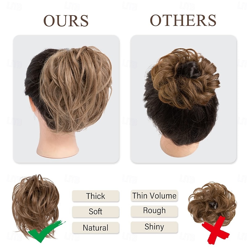 Large Messy Bun Hair Piece Wavy Curly Scrunchies Synthetic Chignon Ponytail Hair Extensions Thick Updo Hairpieces for Women4