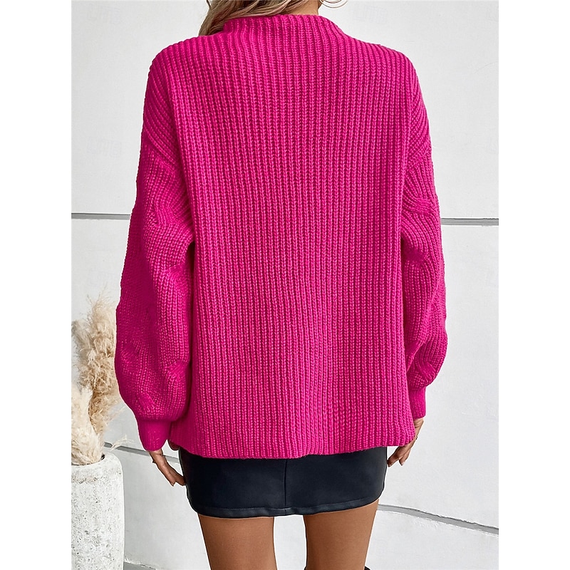 Women's Sweater Pullover Sweater Jumper Casual Soft Pure Color Ribbed Crew Neck Knitted Long Sleeve Regular Tops Knit Outdoor Daily Weekend Fuchsia Apricot Fall Winter2