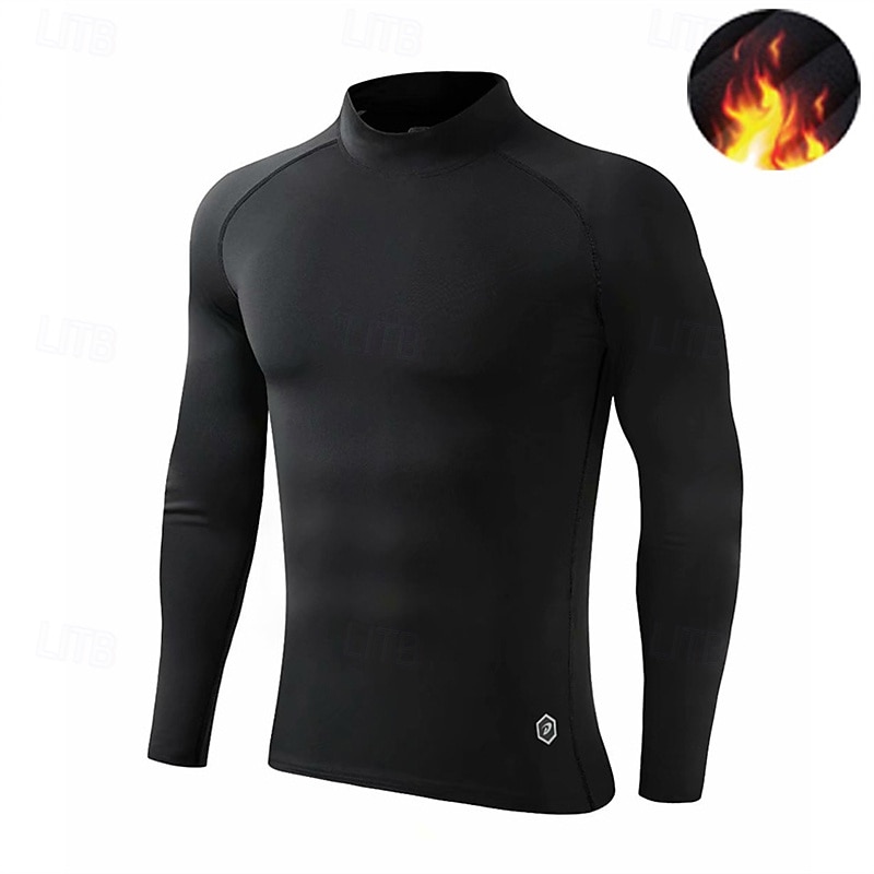 Men's Running T-Shirt Compression Shirt Long Sleeve Tee Tshirt Casual Athleisure Fall High Neck Color Block Quick Dry Breathable Gym Workout Walking Jogging Sportswear Activewear Black Black+Gray
