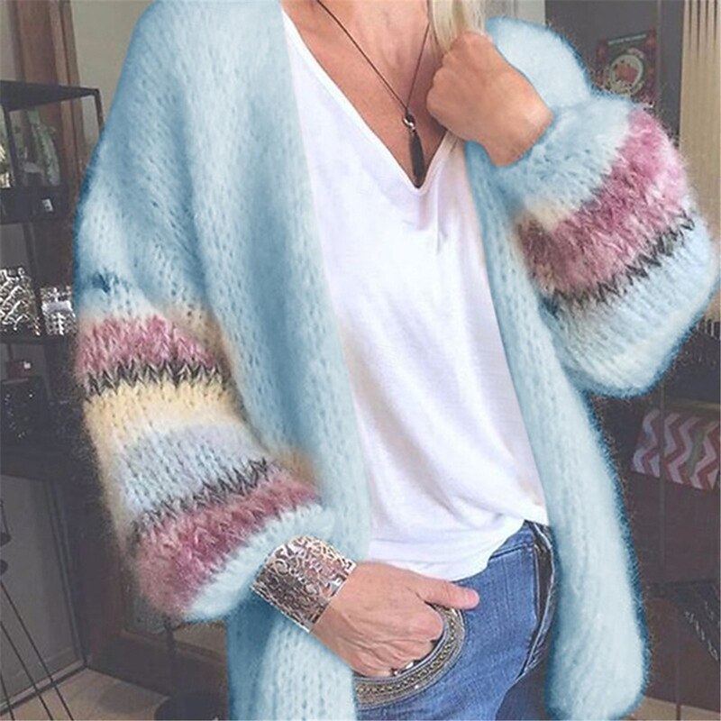 Women's Sweater Cardigan Casual Soft Striped Ribbed Open Front Knitted Long Sleeve Long Tops Knit Outdoor Daily Weekend Yellow Pink Fall Winter2