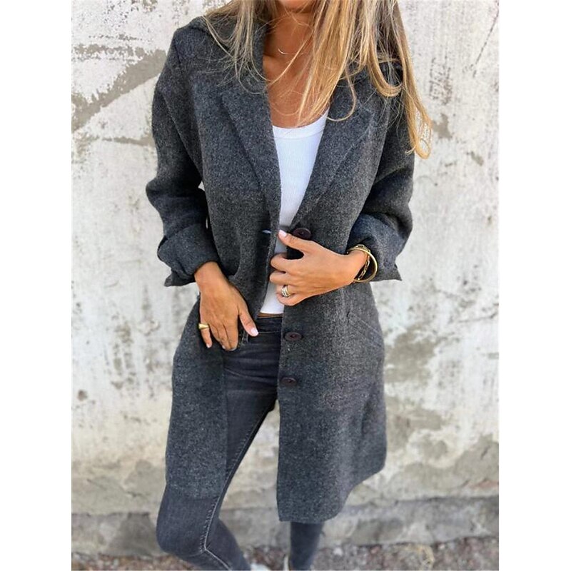 Women's Coat Outdoor Street Daily Wear Fall Winter Long Coat Regular Fit Thermal Warm Breathable Stylish Casual Jacket Long Sleeve Plain with Pockets Pink Brown Green2