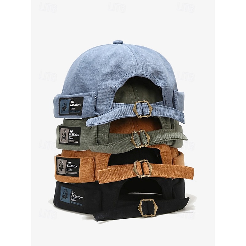 Men's Vintage Rolled Cuff Beanie Caps – Adjustable Brimless Hats in Multiple Colors for Casual and Streetwear Style3