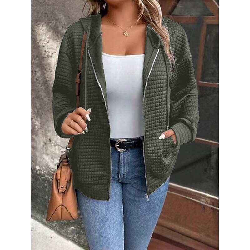 Women's Casual Jacket Hoodie Jacket Outdoor Street Daily Wear Fall Winter Regular Coat Regular Fit Thermal Warm Breathable Stylish Casual Jacket Long Sleeve Plain with Pockets Full Zip Black Wine4