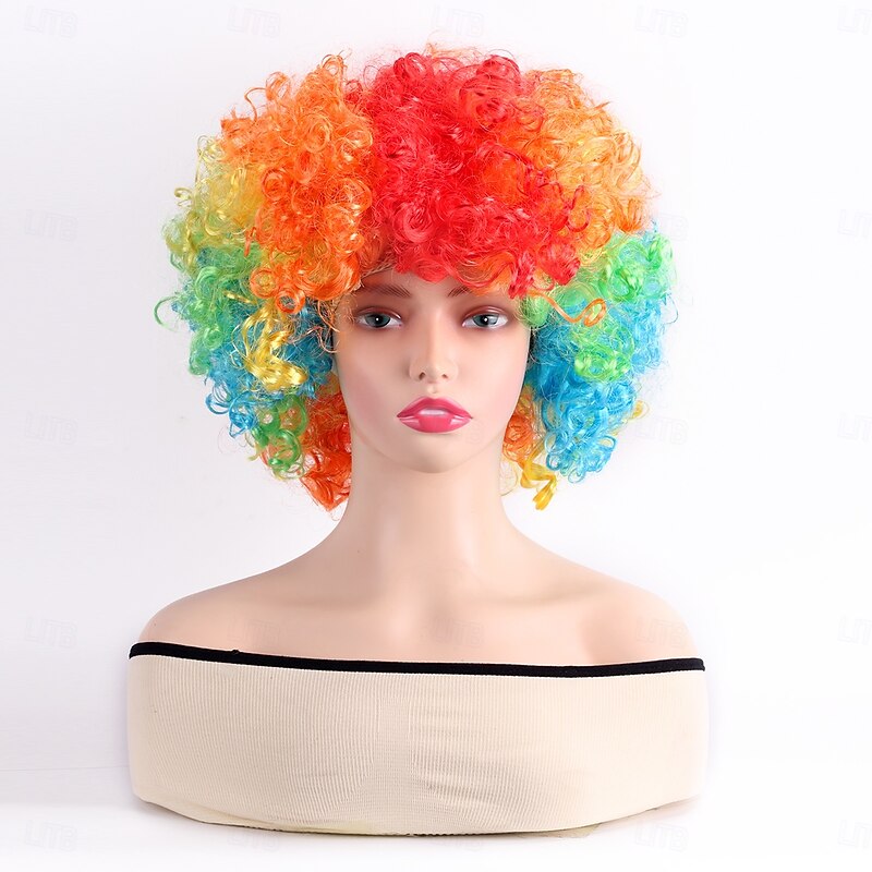 Synthetic Wig Curly With Bangs Machine Made Wig Short White Yellow Red Blue Orange Synthetic Hair Women's Pink Red Blue
