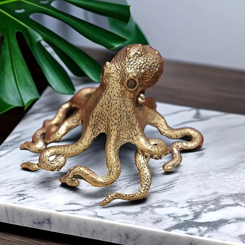 Brass Octopus Tea Pet - Solid, Creative Design for Prosperity & Wealth Attraction, Pure Copper Tea Ceremony Accessory4