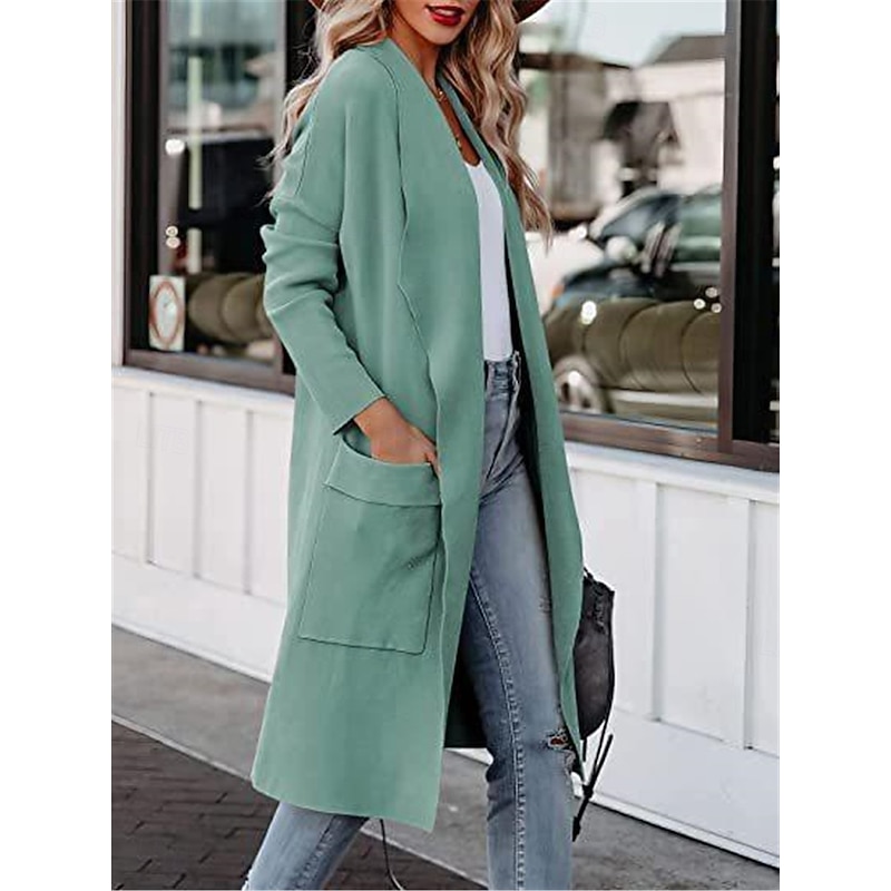 Women's Coat Outdoor Street Daily Wear Fall Winter Long Coat Regular Fit Thermal Warm Breathable Stylish Casual Jacket Long Sleeve Plain with Pockets Black White Green2