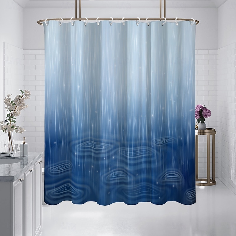 Shower Curtain with Hooks 180cm*180cm(70"*70") Polyester Washable Waterproof Floral Rainy Pattern Bathroom Decor2