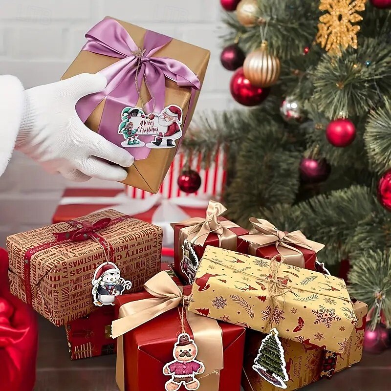 24pcs Wooden Christmas Ornaments, Versatile Holiday Decorations for Trees, Thanksgiving, and Halloween, Featuring Santa Claus, Snowman, and Gingerbread Designs, Rustic Hangings for Festive Home Décor3