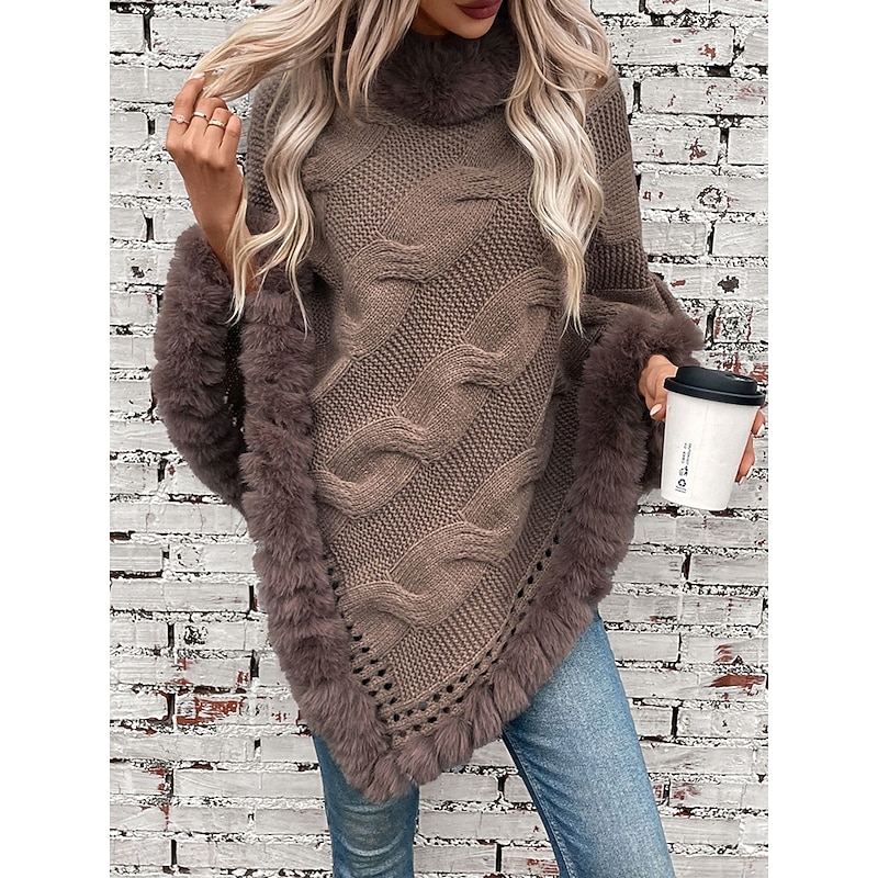 Women's Shrug Casual Soft Pure Color Ribbed Turtleneck Knitted Long Sleeve Regular Tops Knit Outdoor Daily Weekend Fuchsia Apricot Fall Winter