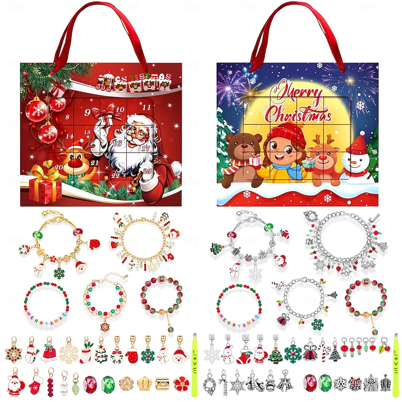 Christmas Advent Calendar Bracelets 2025 for Girls 24 Days Xmas Countdown Calendar DIY Jewelry Making Kit Gift  Charm Beads Bracelets for Kids Teens Women4
