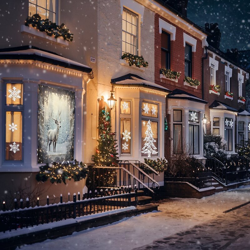 Christmas Window Cover Decorations, Fabric Reindeer Snow Gift Festive Curtain Movie Poster Window Door Covering Decor for Farmhouse House, Happy Christmas Window Clings Decals Indoor Outdoor3