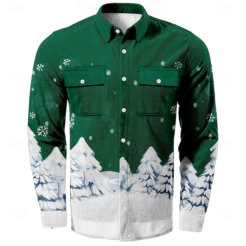 Christmas Men's Christmas Scene Printed Shirts Snowflake Fashion Casual Corduroy ShirJacket Long Sleeve Party Evening Dailywear Festival Fall & Winter Turndown Collared Shirts Button 3D Print 22