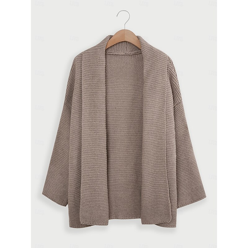 Women's Cardigan Streetwear Daily Solid Color Open Front Knitted Textured Long Sleeve Regular Tops Knit Outdoor Black Khaki Fall Winter3