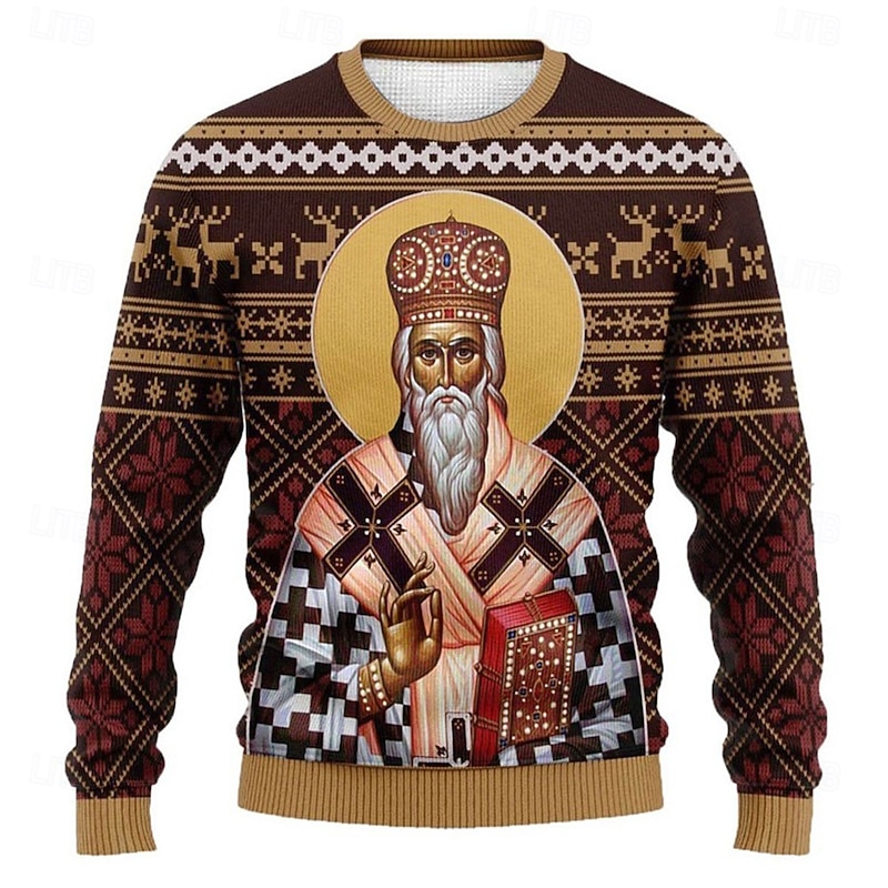 Ugly Christmas Sweater Men's Sweaters Elk Jesus Christ Knitted Pullover Jumper Knitwear New Years Eve Sweater Daily Wear Vacation Long Sleeve Crew Necks Yellow Red Blue Fall & Winter M L XLs4