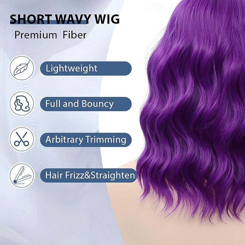 Wig with Bangs Short Wavy Wigs for Women Shoulder Length Curly Bob Wigs Heat Resistant Synthetic Wigs for Cosplay Daily Party Use3